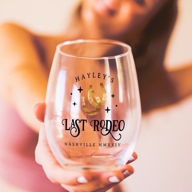 Last Rodeo Horseshoes Bachelorette Party Stemless Wine Glass (Creator Uploaded)