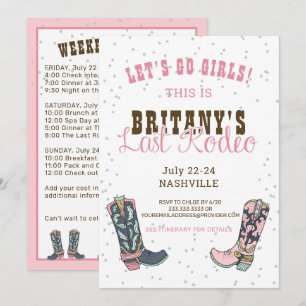 Last Rodeo Nashville Pink Cowgirl Bachelorette Invitation
