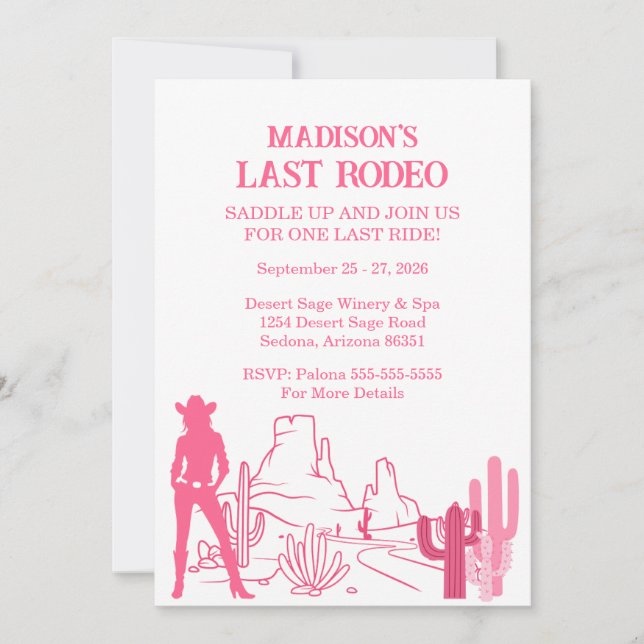 Last Rodeo Pink Bachelorette Party Weekend Invitation (Front)