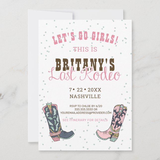 Last Rodeo Pink Cowgirl Bachelorette Invitation (Front)