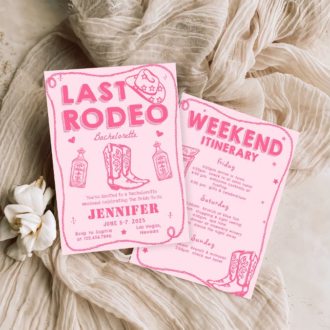 Last Rodeo Pink Cowgirl Bachelorette Weekend Invitation (Creator Uploaded)