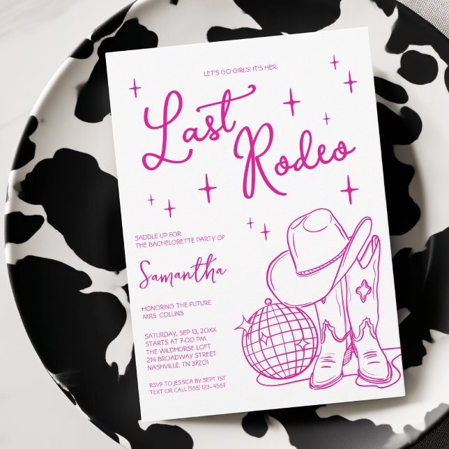 Last Rodeo Pink Cowgirl Disco Bachelorette Party Invitation (Last Rodeo Pink Cowgirl Disco Bachelorette Party Invitation)