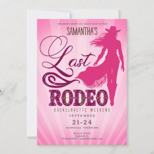 Last Rodeo Pink Cowgirl Nashville Bachelorette  Invitation