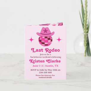 Last Rodeo Pink Disco Cowgirl Bachelorette  Invitation
