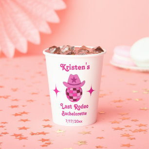 Last Rodeo Pink Disco Cowgirl Bachelorette  Paper Cups