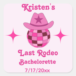 Last Rodeo Pink Disco Cowgirl Bachelorette  Square Sticker