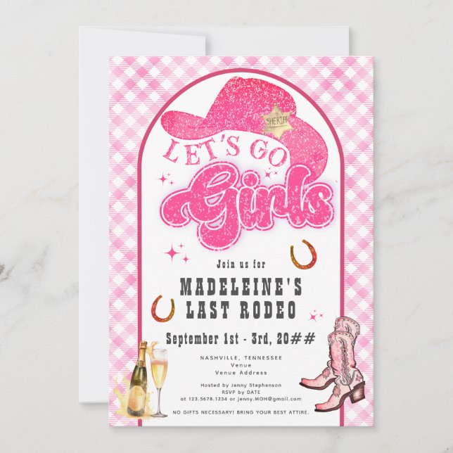 Last Rodeo Pink Go Girls Bachelorette Itinerary Invitation (Front)