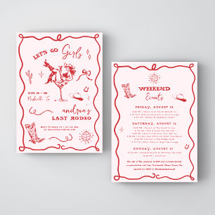 Last Rodeo Pink & Red Western Cowgirl Bachelorette Invitation