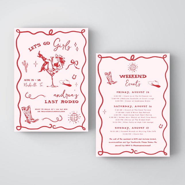 Last Rodeo Pink & Red Western Cowgirl Bachelorette Invitation (Creator Uploaded)