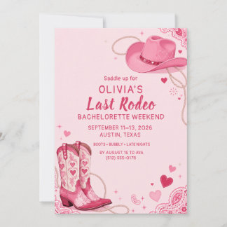 Last Rodeo Pink Western Cowgirl Bachelorette Invitation