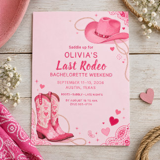 Last Rodeo Pink Western Cowgirl Bachelorette Invitation