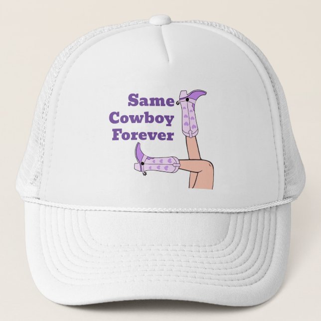 Last Rodeo Purple Bride to Be Same Cowboy Forever Trucker Hat (Front)