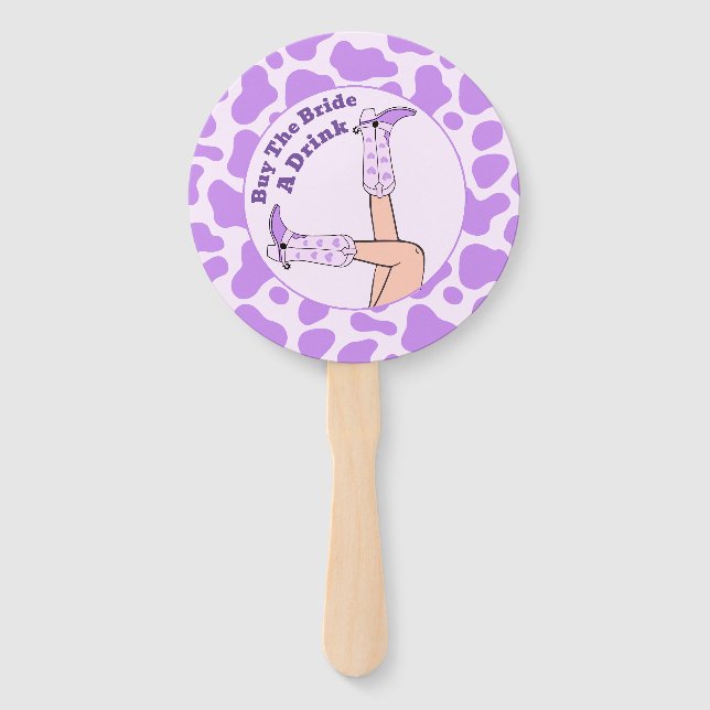 Last Rodeo Purple Cowgirl Buy The Bride A Drink Hand Fan (Front)