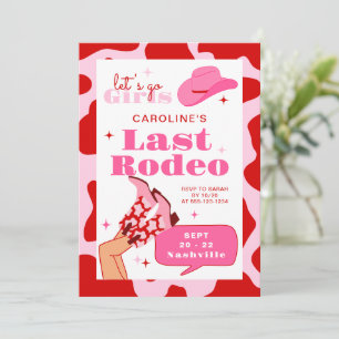 Last Rodeo Red & Pink Cowgirl Bachelorette Weekend Invitation