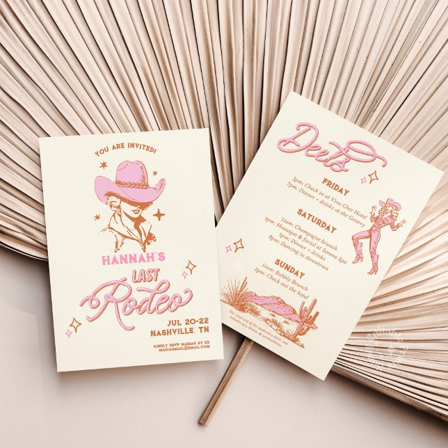 Last Rodeo Retro Cowgirl Itinerary Bach Invitation ( last rodeo, cowgirl itinerary, bach itinerary, retro bachelorette, western party, nash bash, bride )