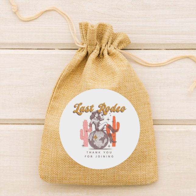 Last Rodeo Retro Pink Cowgirl Bachelorette Party Classic Round Sticker (Creator Uploaded)