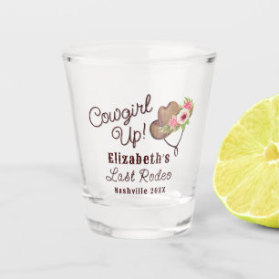 Last Rodeo Rustic Pink Cowgirl Up Bachelorette Shot Glass