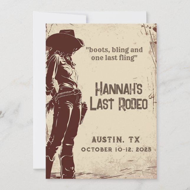 Last Rodeo Western Bachelorette Weekend  Invitation (Front)