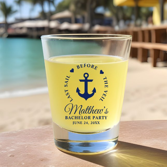 Last Sail Before The Veil Bachelor Party Shot Glass (Customize to change text size or text style.)