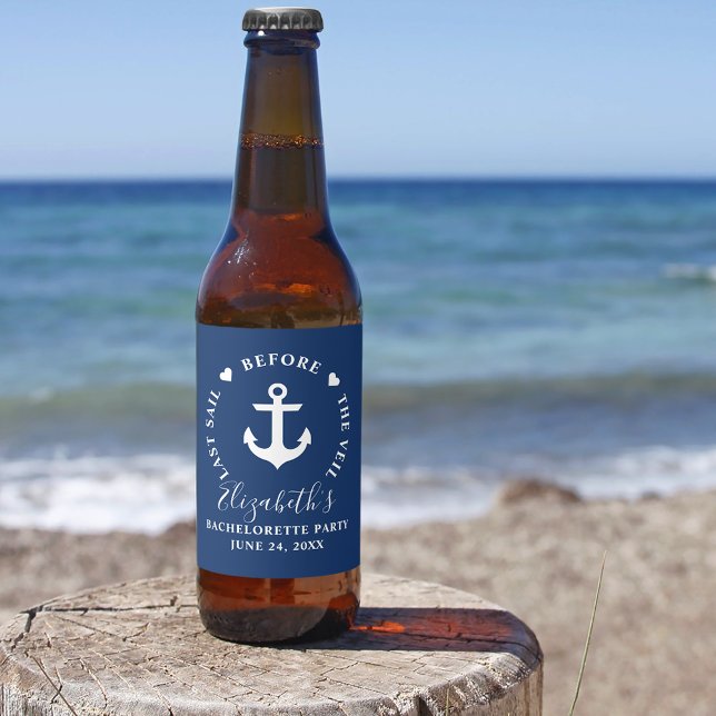 Last Sail Before The Veil Bachelorette Party Beer Bottle Label (Customize to change text size, text style or background color.)