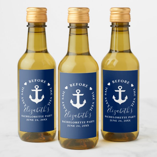 Last Sail Before The Veil Bachelorette Party Mini Wine Label (Bottles)