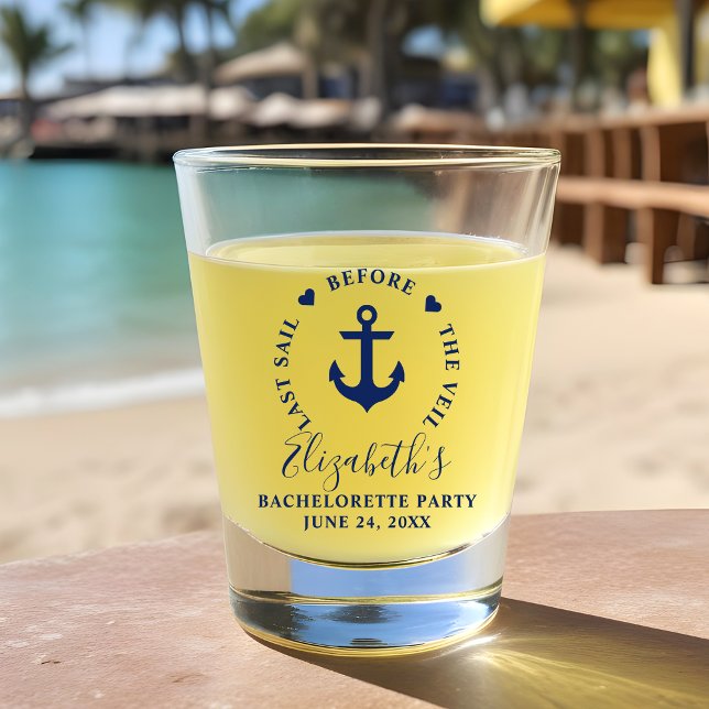 Last Sail Before The Veil Bachelorette Party Shot Glass (Customize to change text size or text style.)
