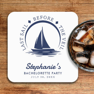 Last Sail Before the Veil Bachelorette Party Square Paper Coaster