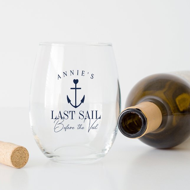 Last Sail Before the Veil Bachelorette Party Stemless Wine Glass (Creator Uploaded)