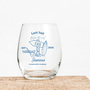 Last sail Before The veil Bachelorette weekend Stemless Wine Glass