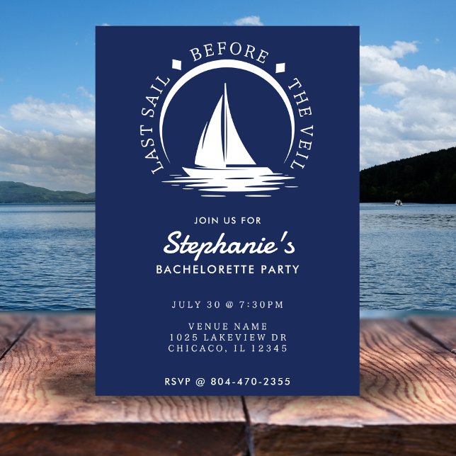 Last Sail Before the Veil Blue Bachelorette Party Invitation (Creator Uploaded)