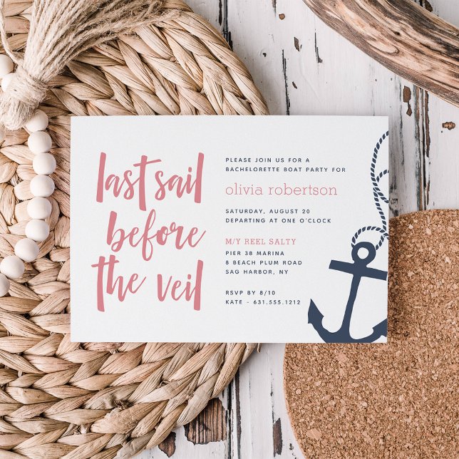 Last Sail Before the Veil Boat Bachelorette Party Invitation (Creator Uploaded)