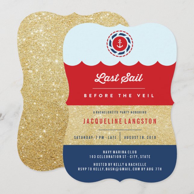 Last Sail Before The Veil Glam Bachelorette Party Invitation (Front/Back)