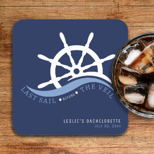 Last Sail Before the Veil Helm Nautical Blue Square Paper Coaster