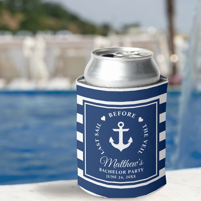 Last Sail Before The Veil Nautical Bachelor Party Can Cooler (Customize to change text size or text style.)