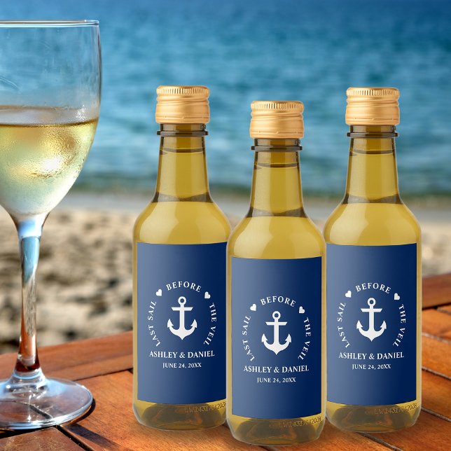 Last Sail Before The Veil Nautical Wedding Mini Wine Label (Customize to change text size, text style or background color.)