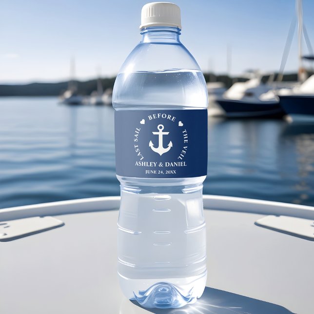 Last Sail Before The Veil Nautical Wedding Water Bottle Label (Customize to change text size, text style or background color.)