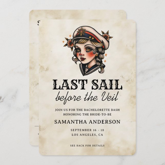 Last Sail Before the Veil Retro Bachelorette Invitation (Front/Back)