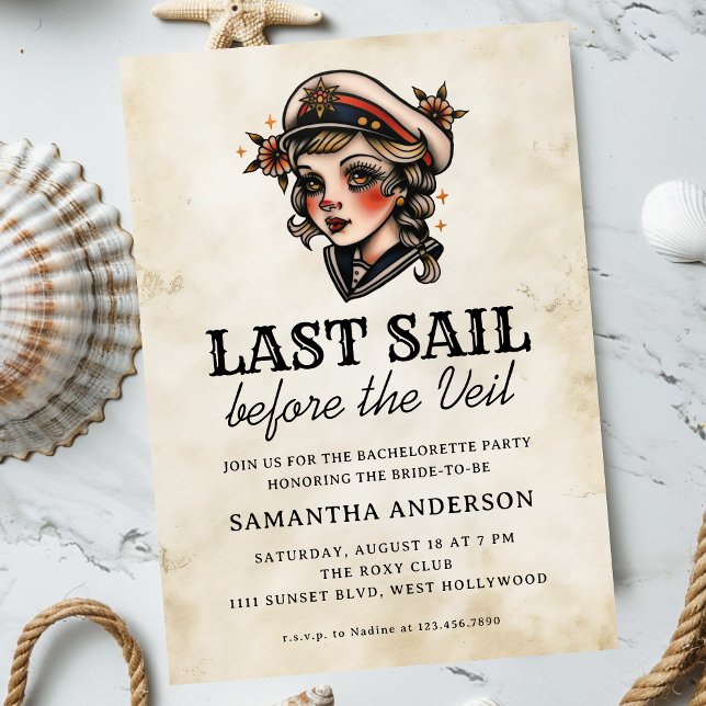 Last Sail Before the Veil Retro Bachelorette Party Invitation (Creator Uploaded)