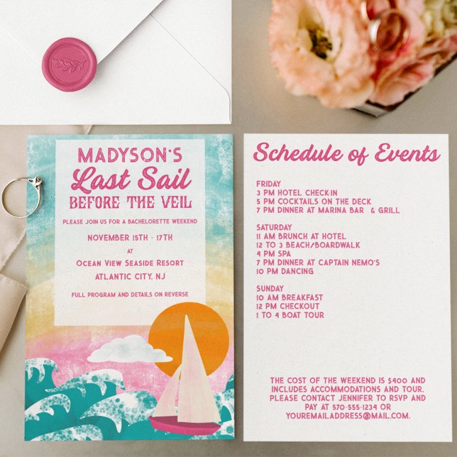 Last Sail Before the Veil Sailboat Bachelorette Invitation (Creator Uploaded)