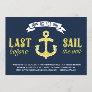 Last Sail   Nautical Bachelorette Party Invitation