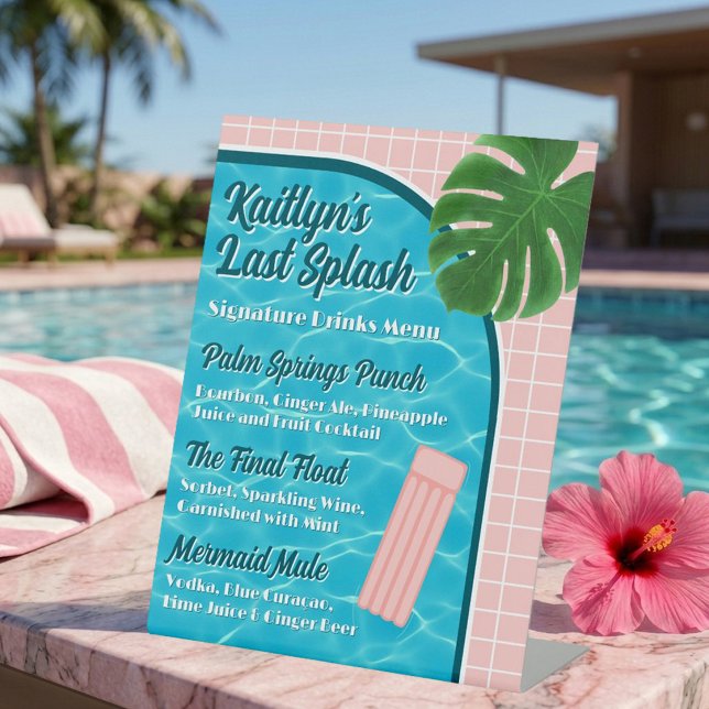 Last Splash Bachelorette Signature Drinks Menu Pedestal Sign (Creator Uploaded)