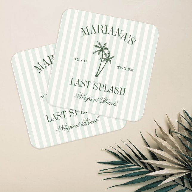 Last Splash Beach Palms Bachelorette Square Paper Coaster (Creator Uploaded)