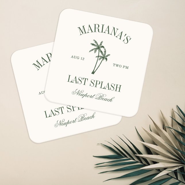 Last Splash Beach Palms Bachelorette Square Paper Coaster (Creator Uploaded)