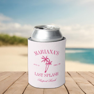 Last Splash Beach Palms Hot Pink Bachelorette Can Cooler