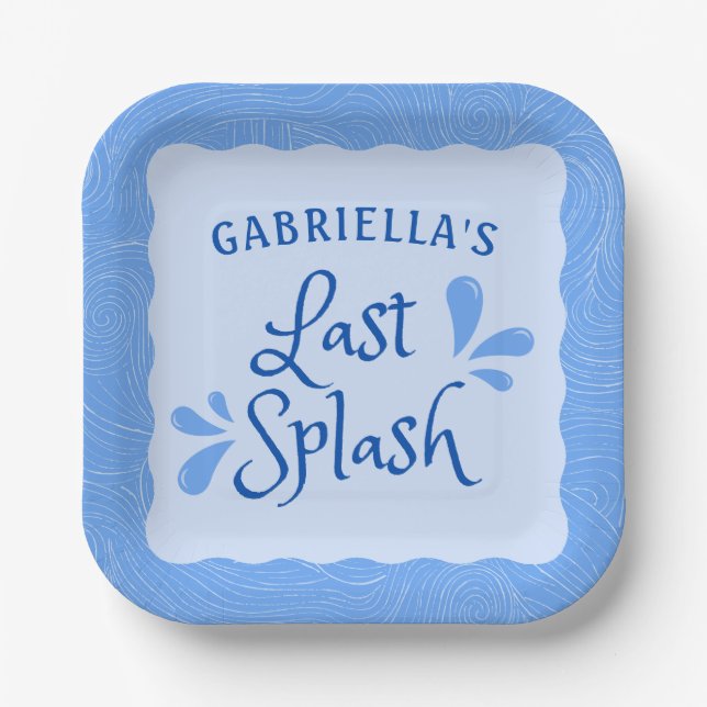 "Last Splash" Beach Pool Blue Bachelorette Party  Paper Plate (Front)