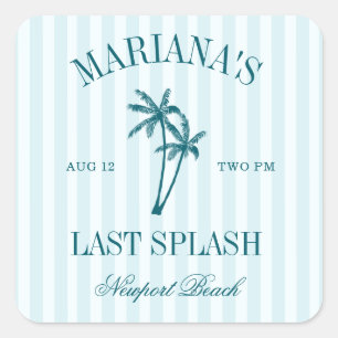 Last Splash Blue Teal Palms Bachelorette Square Sticker