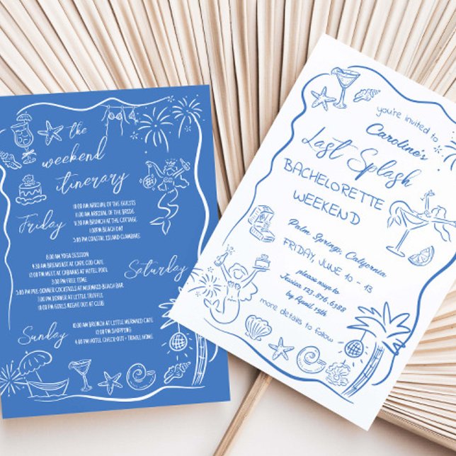 Last Splash Hand Drawn Beach Weekend Bachelorette Invitation (Creator Uploaded)