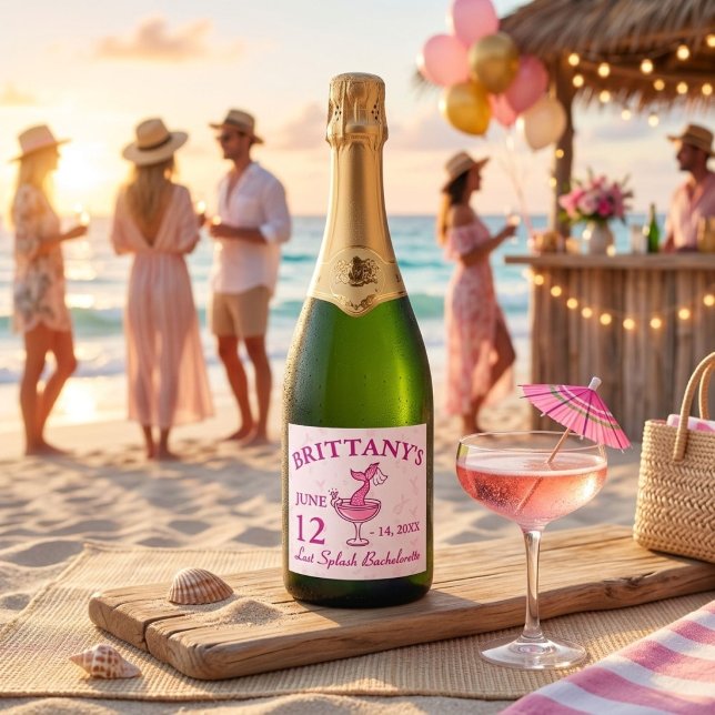 Last Splash Mermaid Bachelorette Personalised Sparkling Wine Label (Creator Uploaded)