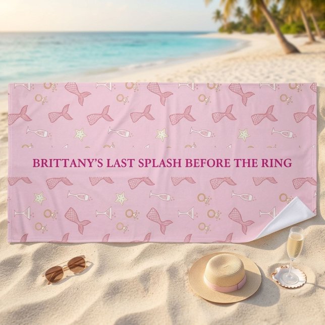 Last Splash Mermaid Bachelorette Personalized Beach Towel (Creator Uploaded)