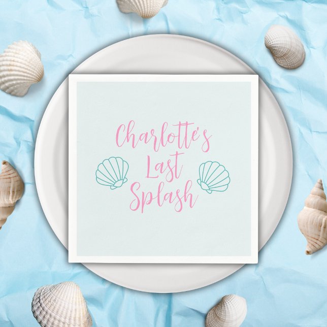Last Splash Tropical Beach Shell Bachelorette Napkin (last splash bachelorette party shell beach pool pink turquoise)